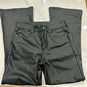American Eagle Super High Waisted Vegan black leather flare pants